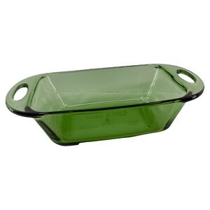 Anchor Hocking Avocado Green Loaf Pan 1.5 Qt Glass Bakeware USA Vintage EUC